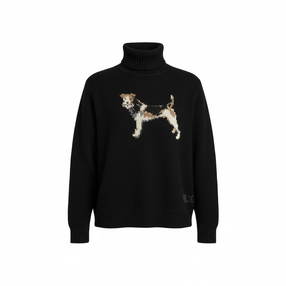 Polo by Ralph Lauren Men's Black Lambswool Turtle Neck Sweater Dog XXL Vintage